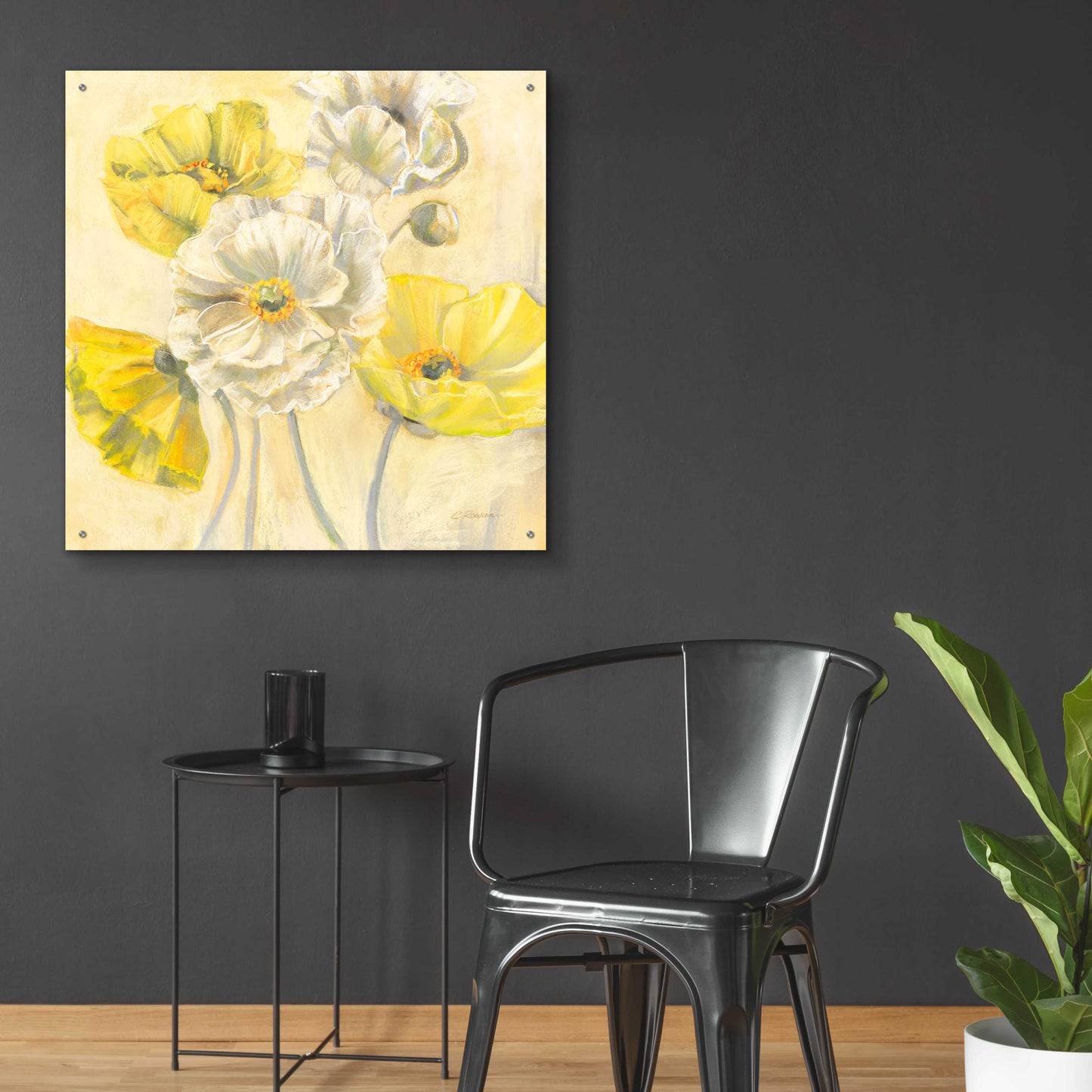 Epic Art 'Gold And White Contemporary Poppies I' by Carol Rowan, Acrylic Glass Wall Art,36x36