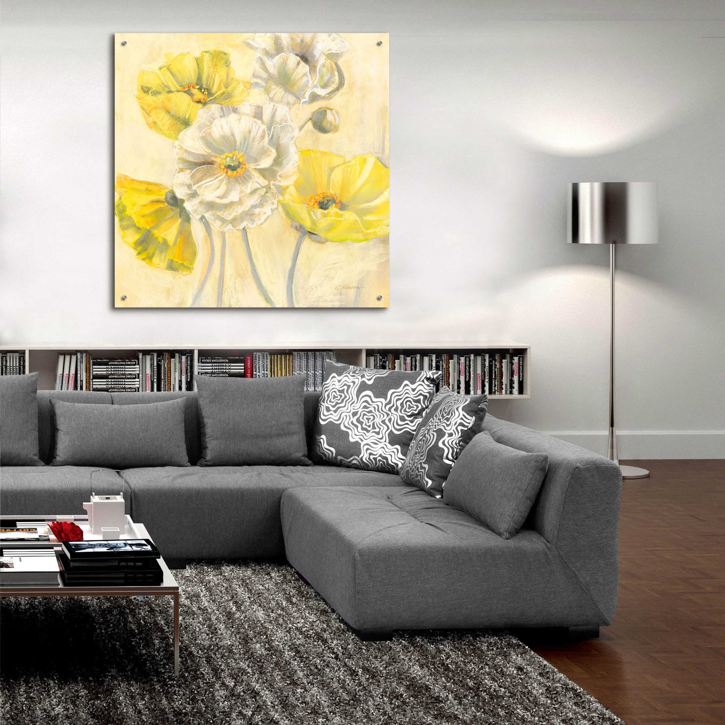 Epic Art 'Gold And White Contemporary Poppies I' by Carol Rowan, Acrylic Glass Wall Art,36x36