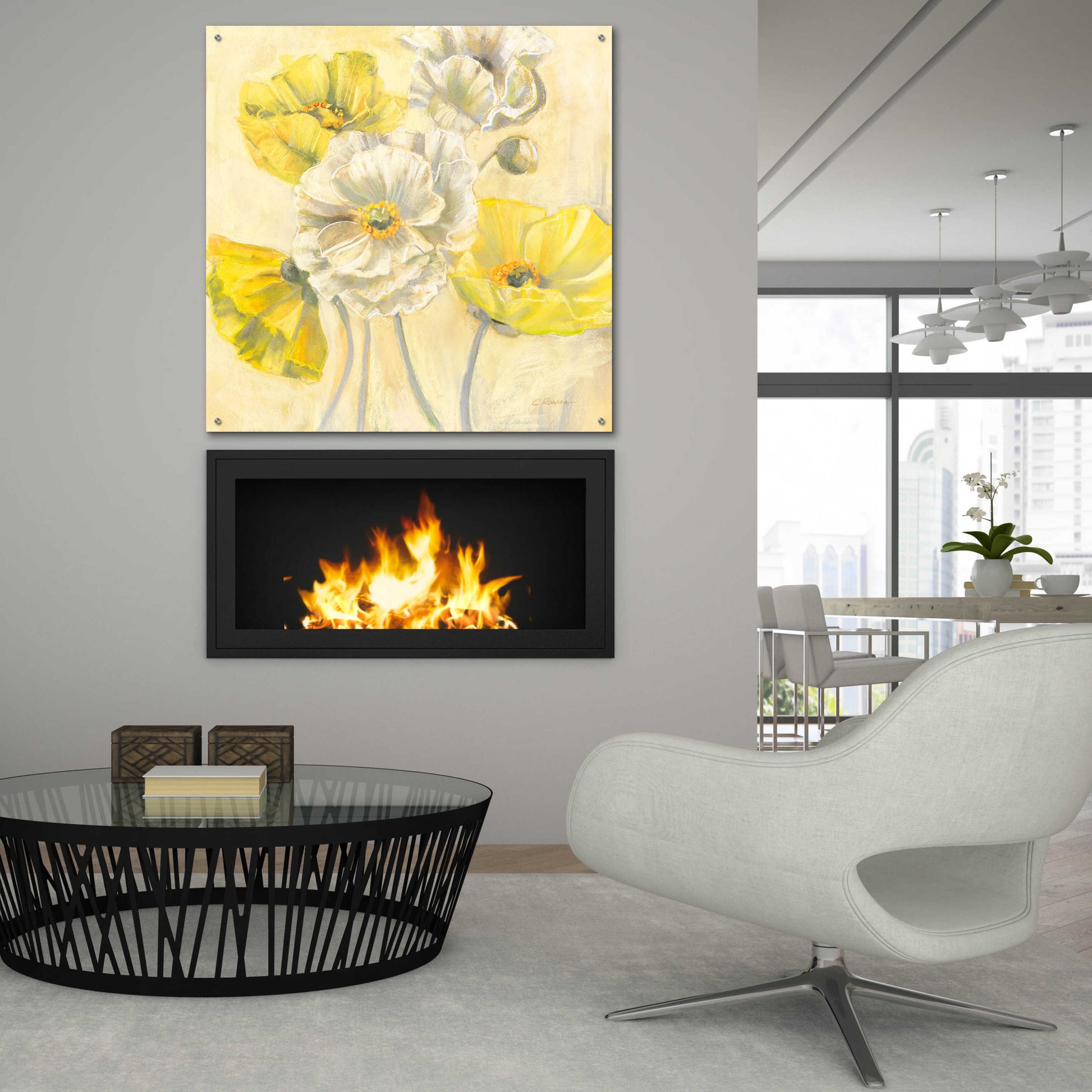 Epic Art 'Gold And White Contemporary Poppies I' by Carol Rowan, Acrylic Glass Wall Art,36x36