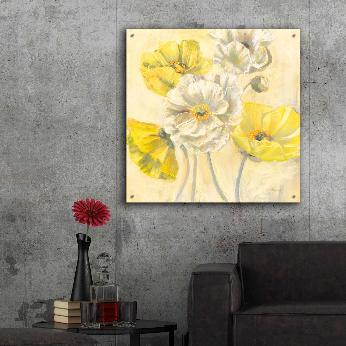 Epic Art 'Gold And White Contemporary Poppies I' by Carol Rowan, Acrylic Glass Wall Art,36x36