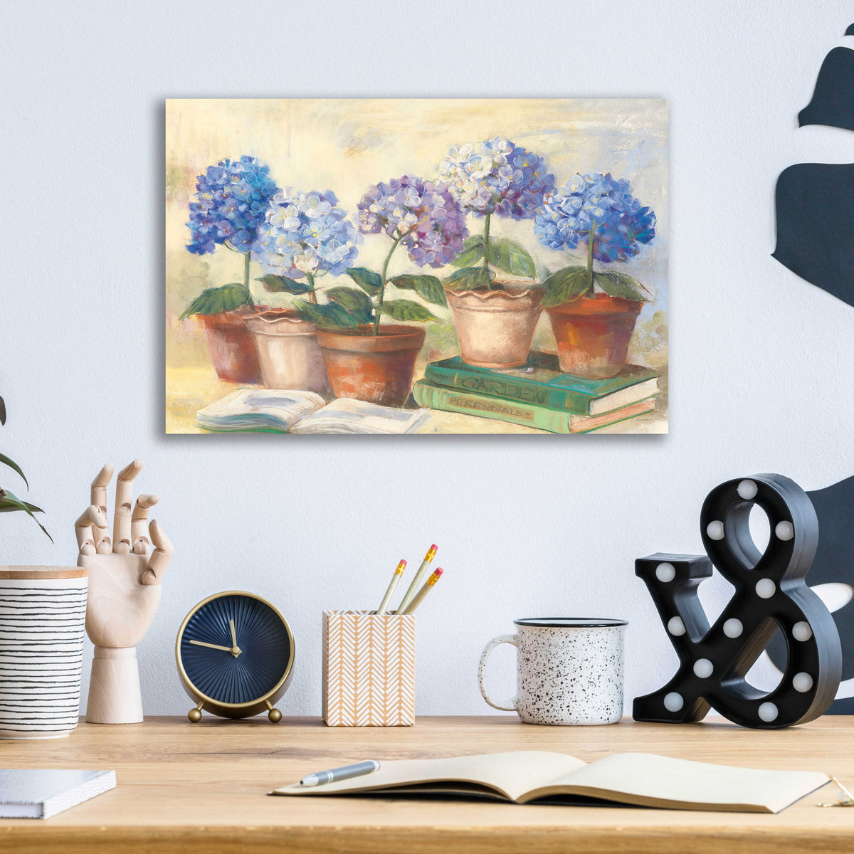 Gardeners Hydrangeas by Carol Rowan - 16x12 acrylic wall art in a room