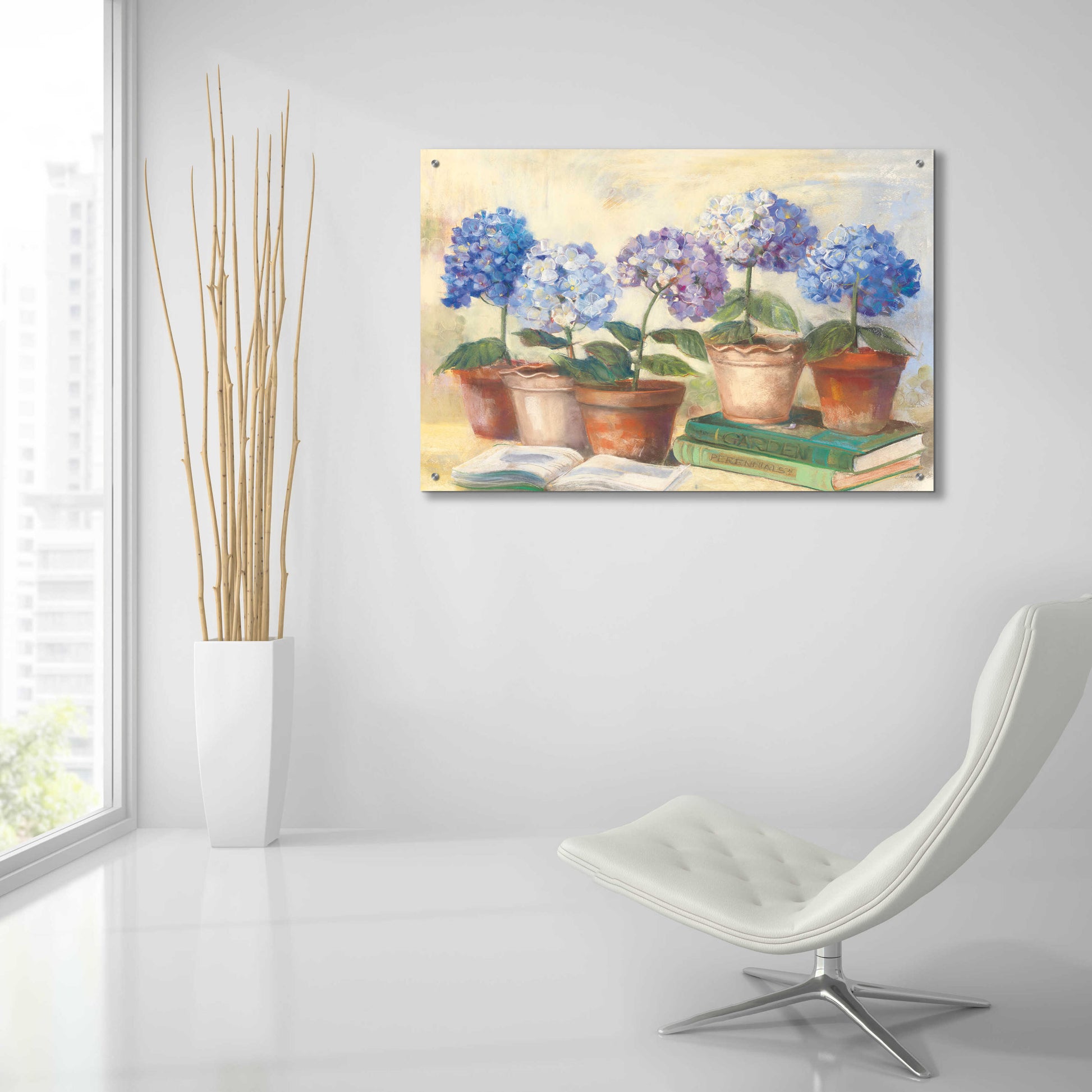 Epic Art 'Gardeners Hydrangeas' by Carol Rowan, Acrylic Glass Wall Art,36x24