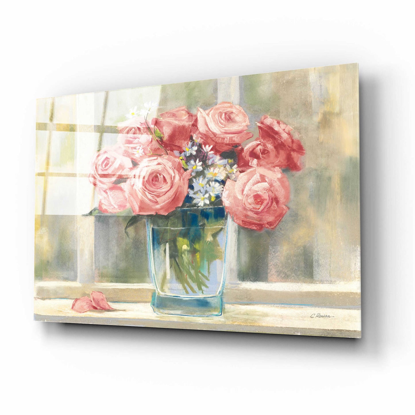 Epic Art 'Pink Roses' by Carol Rowan, Acrylic Glass Wall Art,16x12