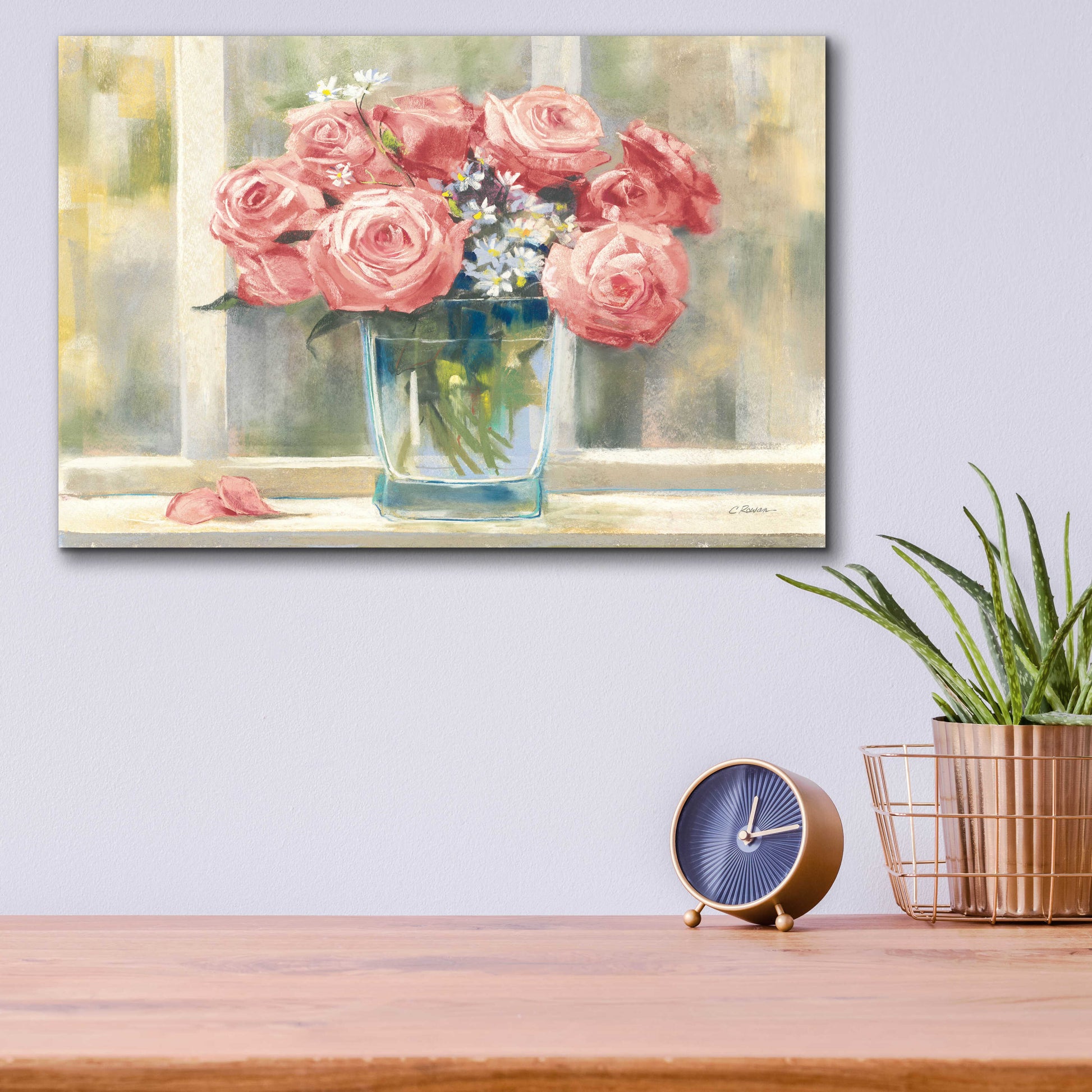 Epic Art 'Pink Roses' by Carol Rowan, Acrylic Glass Wall Art,16x12