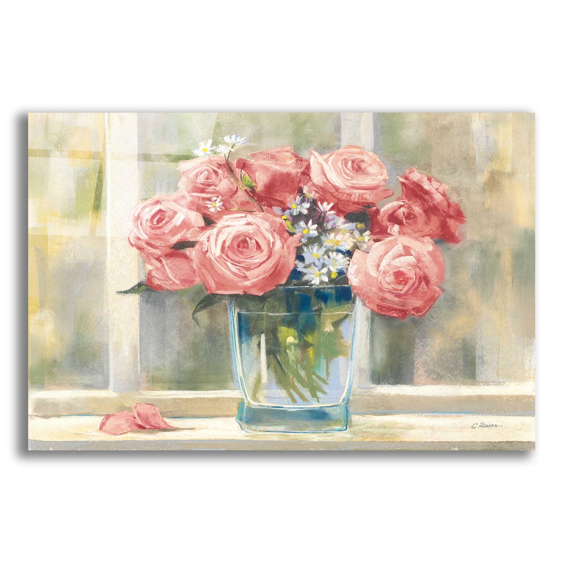 Epic Art 'Pink Roses' by Carol Rowan, Acrylic Glass Wall Art,24x16