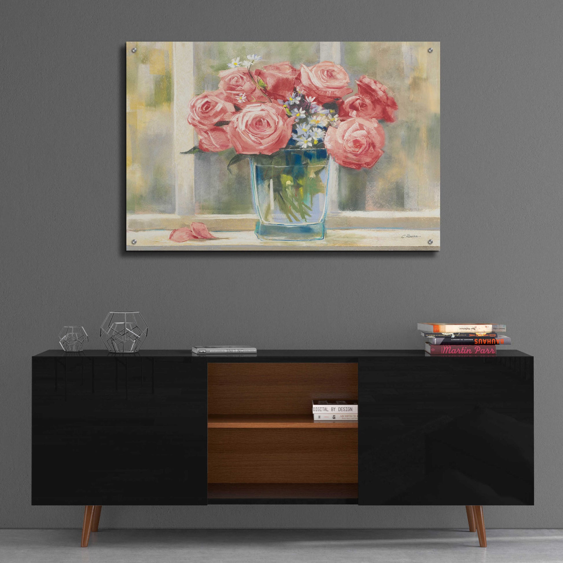 Epic Art 'Pink Roses' by Carol Rowan, Acrylic Glass Wall Art,36x24