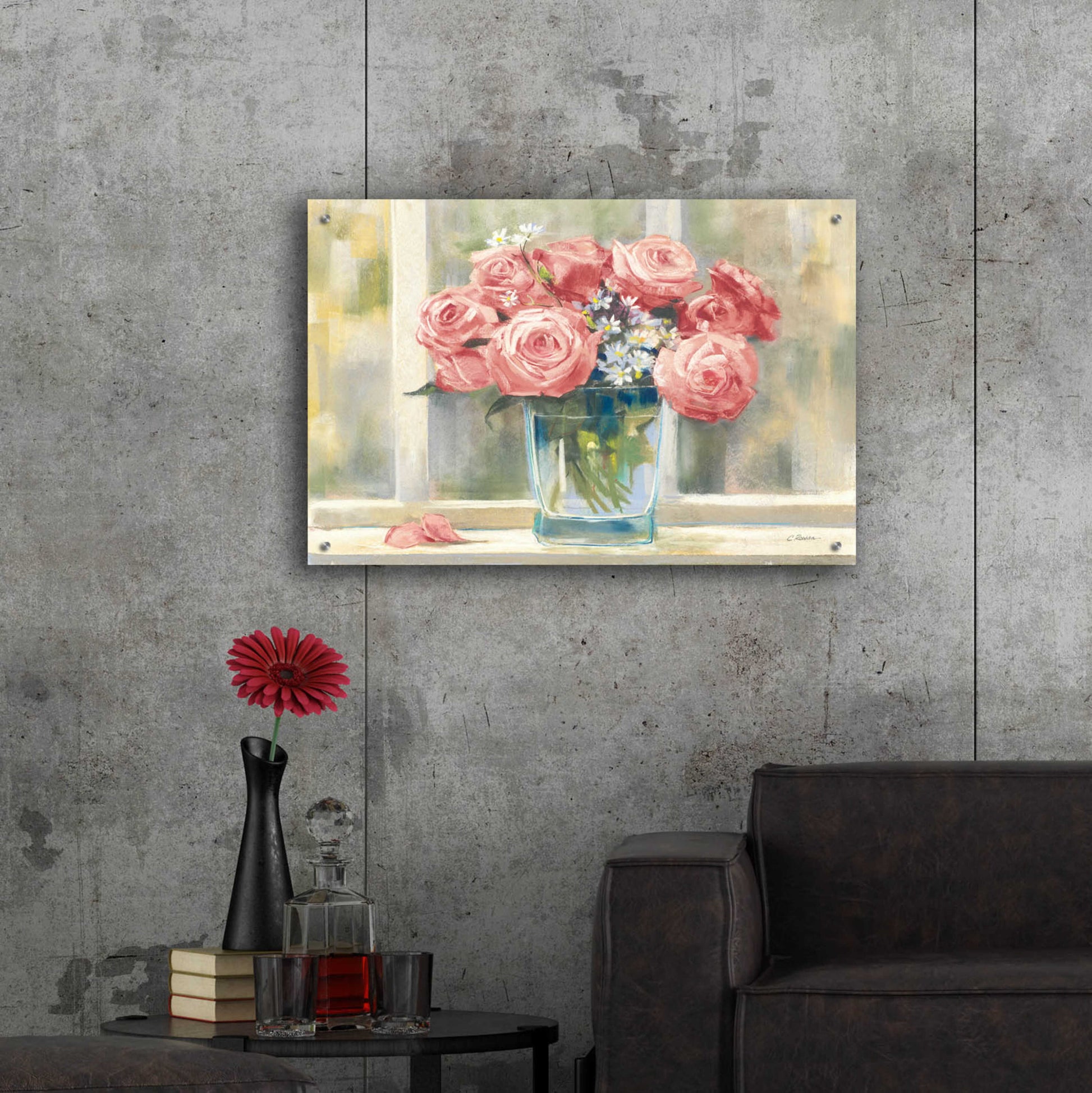 Epic Art 'Pink Roses' by Carol Rowan, Acrylic Glass Wall Art,36x24