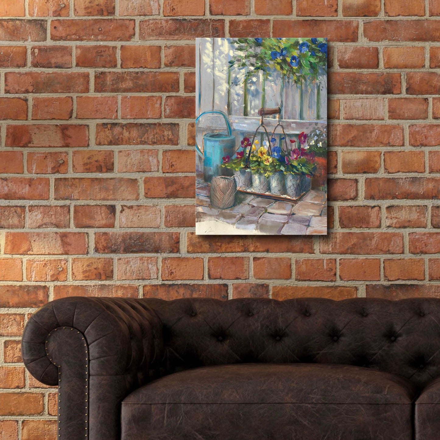 Epic Art 'Pansies In Wire Basket' by Carol Rowan, Acrylic Glass Wall Art,16x24