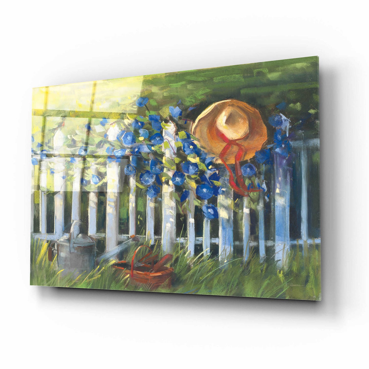 Epic Art 'Morning Glories On The Fence' by Carol Rowan, Acrylic Glass Wall Art,16x12