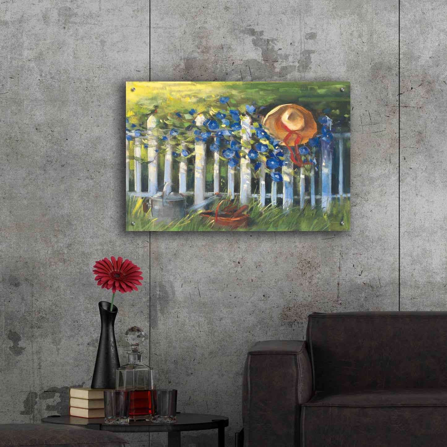 Epic Art 'Morning Glories On The Fence' by Carol Rowan, Acrylic Glass Wall Art,36x24