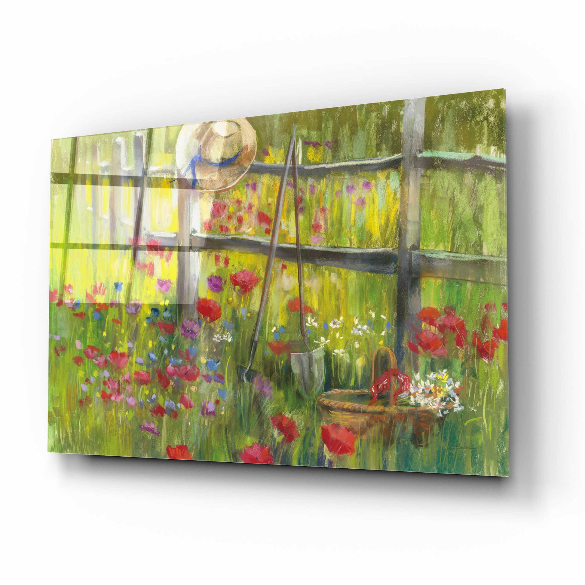 Epic Art 'Gardening By The Fence' by Carol Rowan, Acrylic Glass Wall Art,16x12