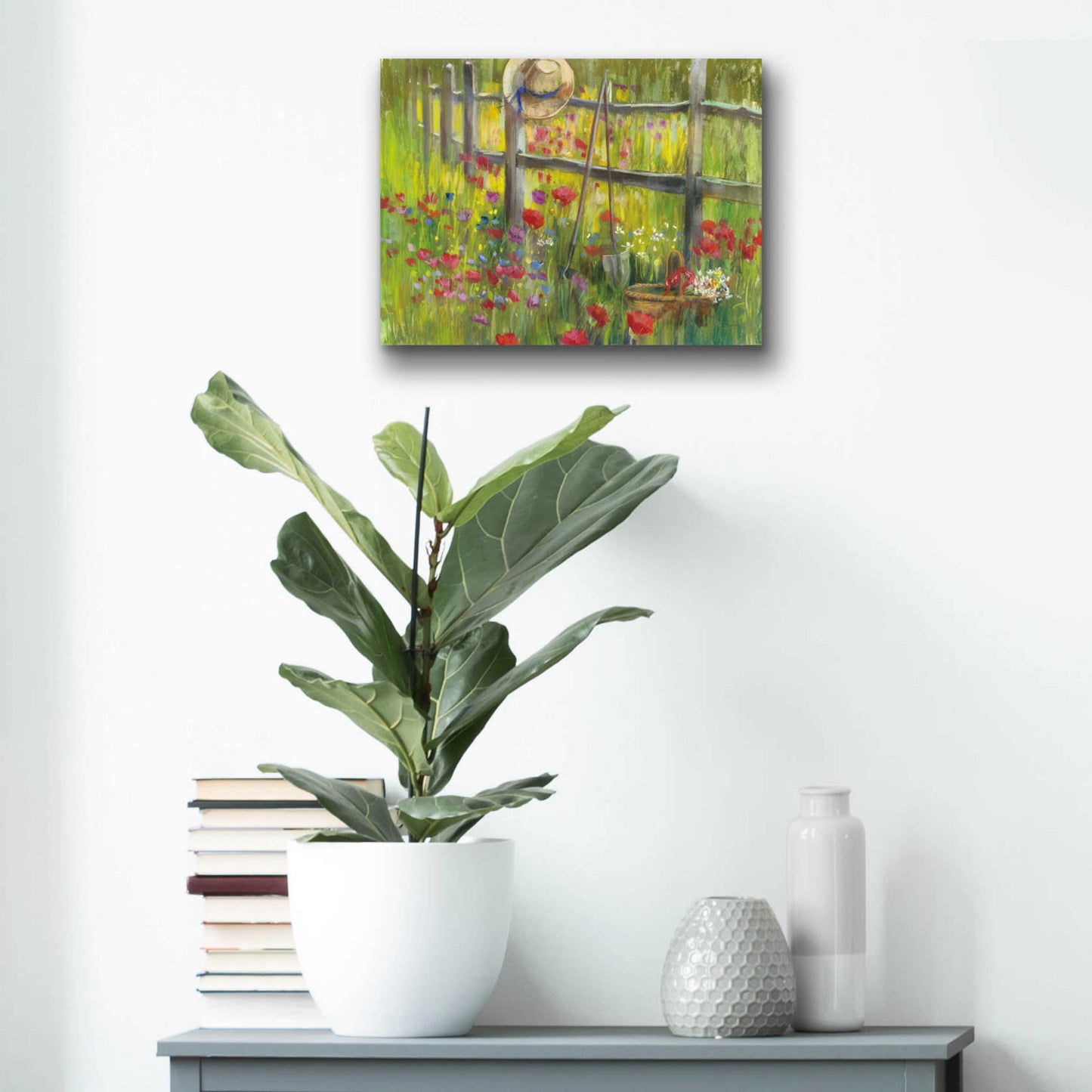 Epic Art 'Gardening By The Fence' by Carol Rowan, Acrylic Glass Wall Art,16x12