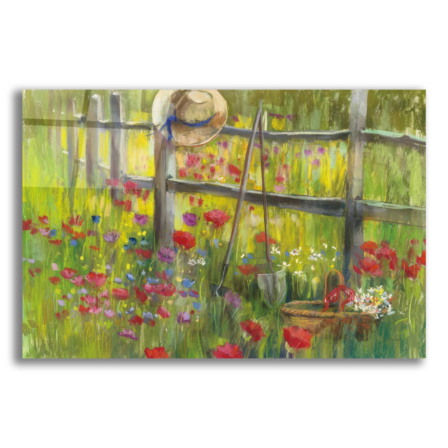 Epic Art 'Gardening By The Fence' by Carol Rowan, Acrylic Glass Wall Art,24x16