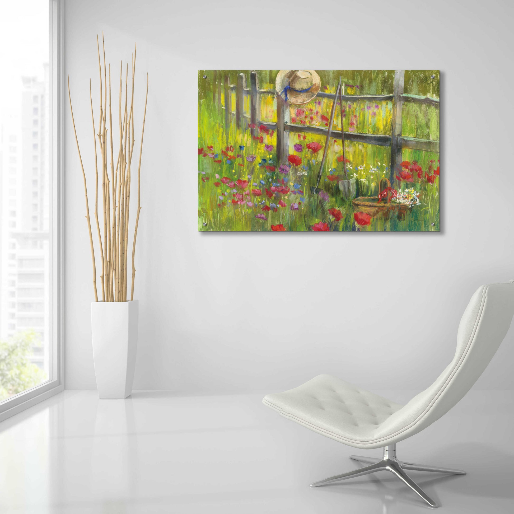 Epic Art 'Gardening By The Fence' by Carol Rowan, Acrylic Glass Wall Art,36x24