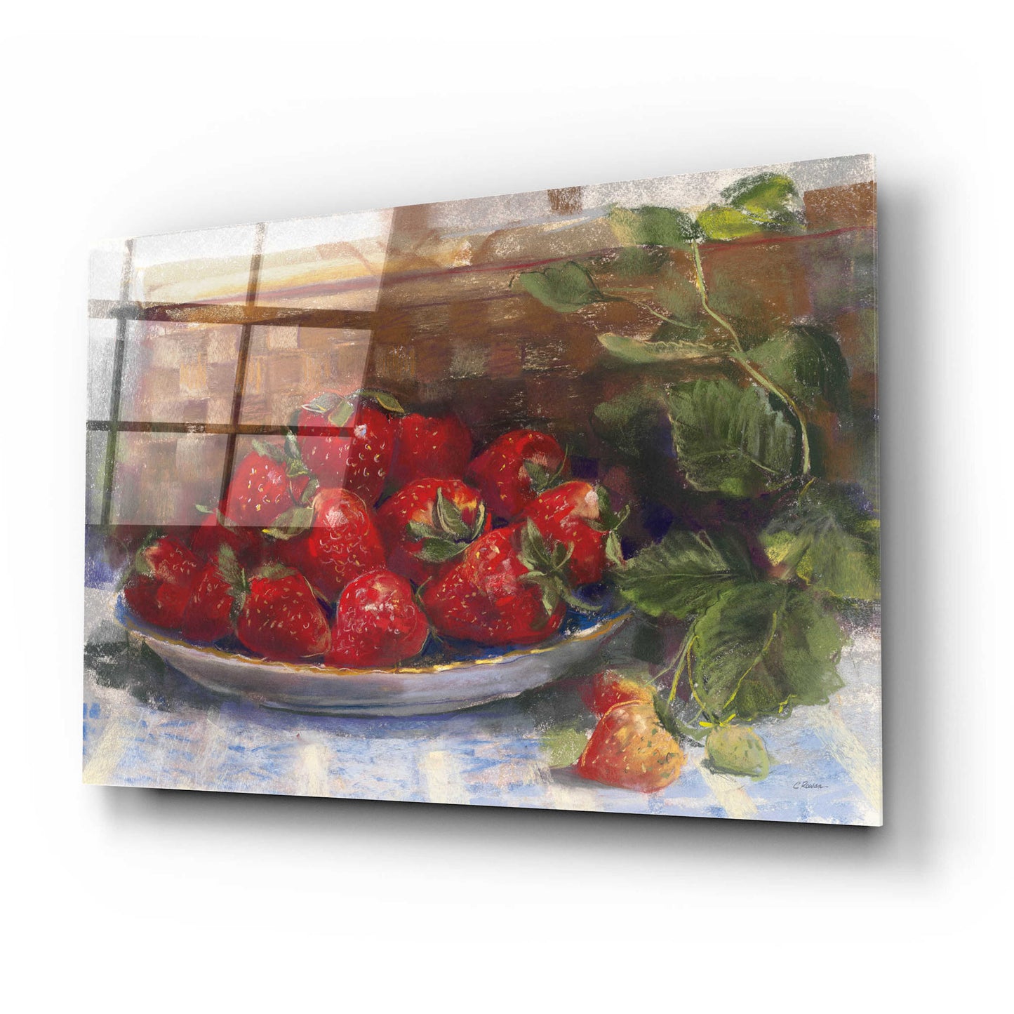 Epic Art 'Plate Of Strawberries' by Carol Rowan, Acrylic Glass Wall Art,24x16