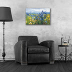 Blue And Yellow Flower Field by Carol Rowan - 24x16 acrylic wall art in a room