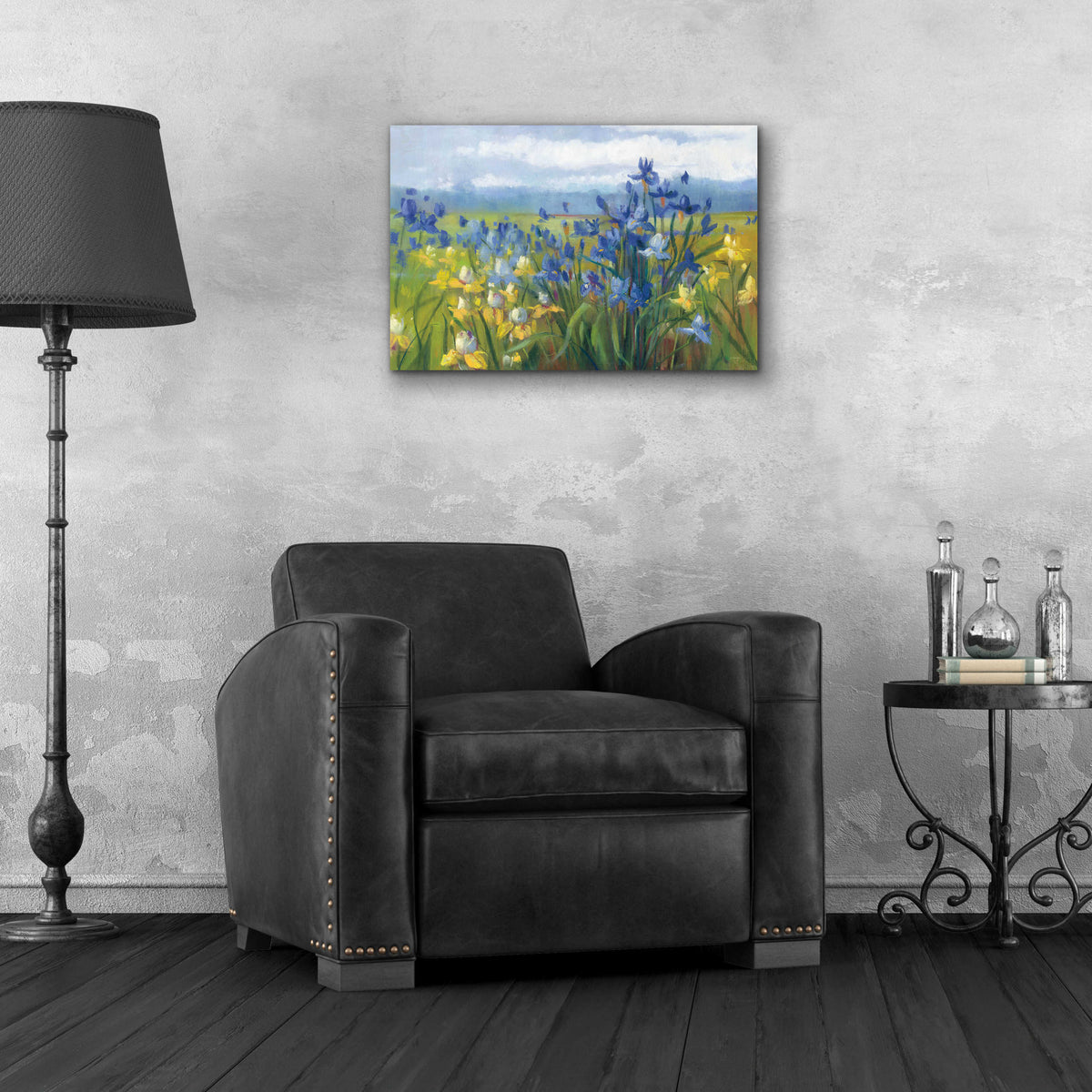 Blue And Yellow Flower Field by Carol Rowan - 24x16 acrylic wall art in a room