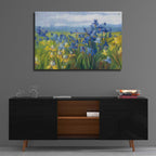 Blue And Yellow Flower Field by Carol Rowan - 36x24 acrylic wall art in a room
