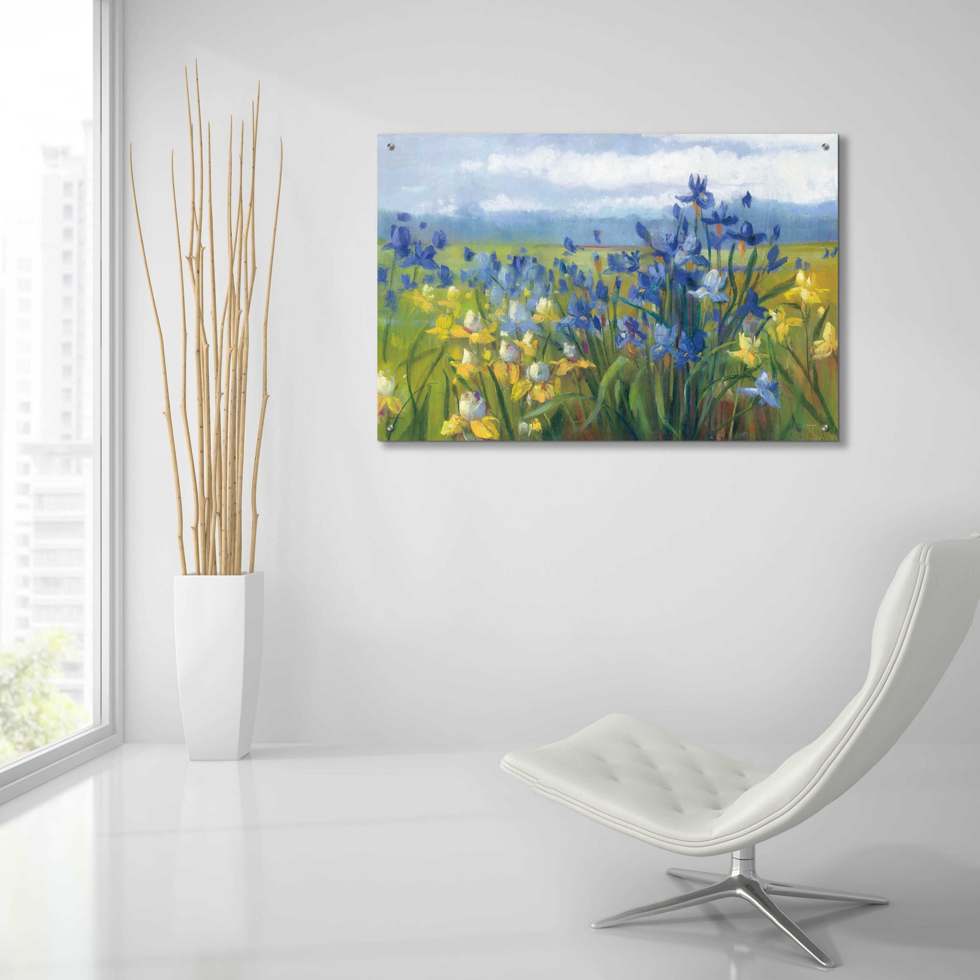 Epic Art 'Blue And Yellow Flower Field' by Carol Rowan, Acrylic Glass Wall Art,36x24