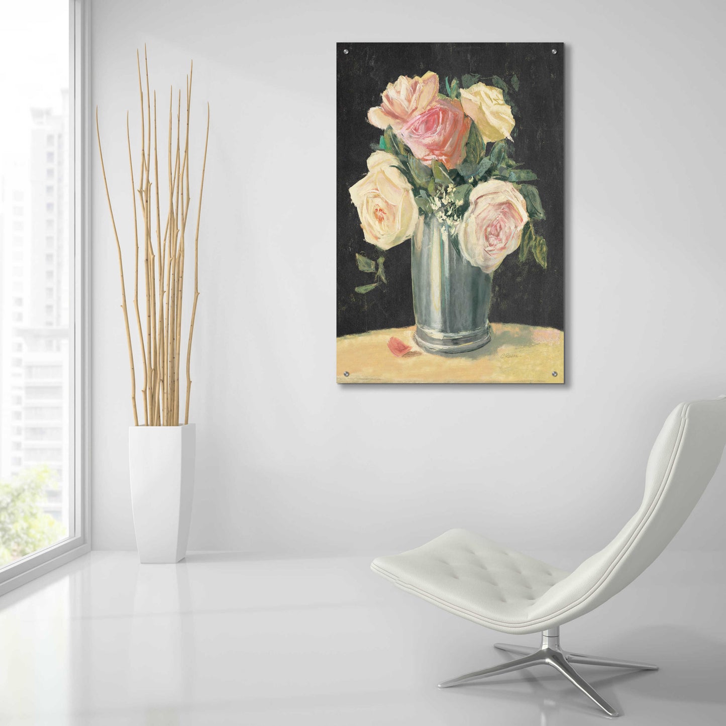 Epic Art 'Silver Vase I On Black' by Carol Rowan, Acrylic Glass Wall Art,24x36