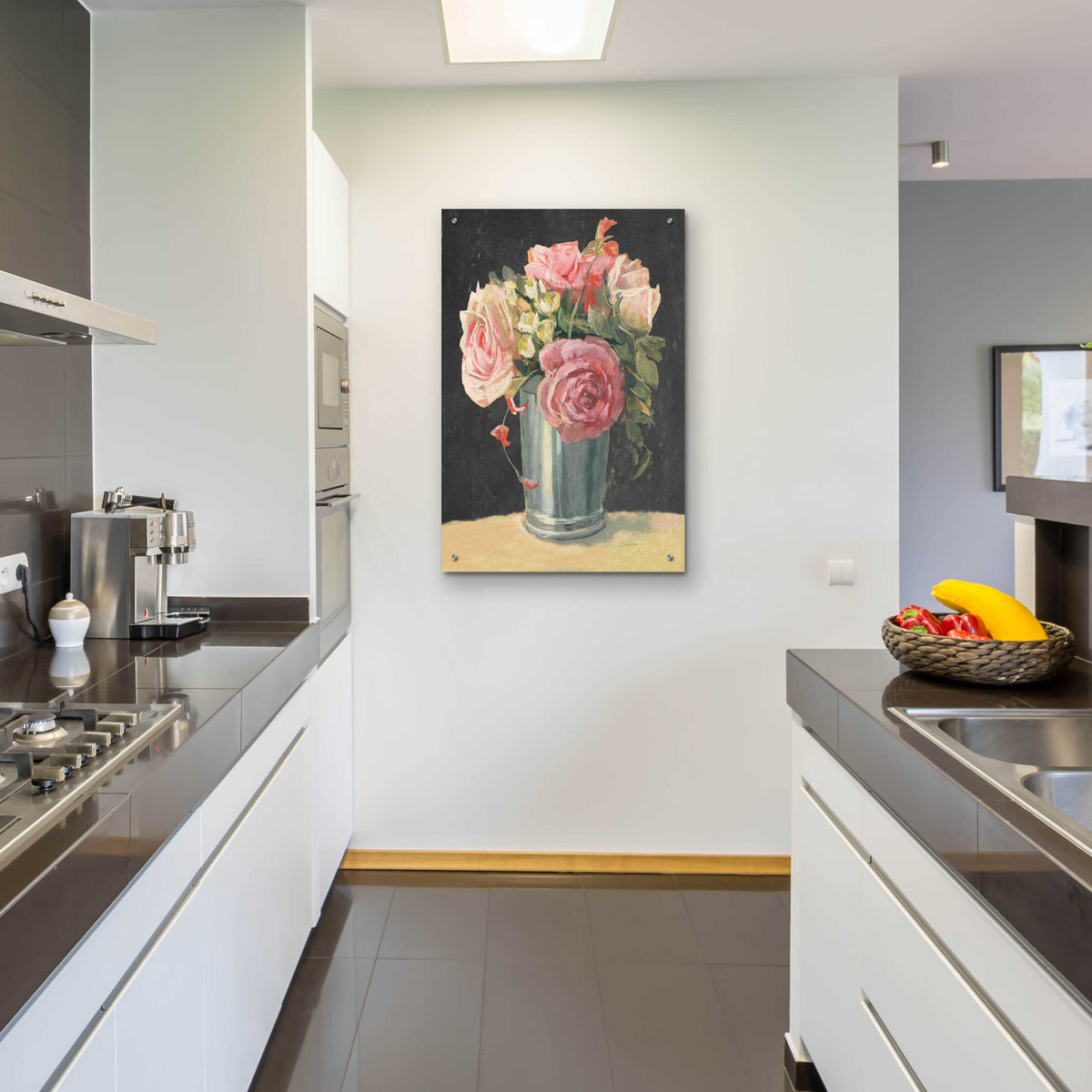 Silver Vase II On Black by Carol Rowan - 24x36 acrylic wall art in a room