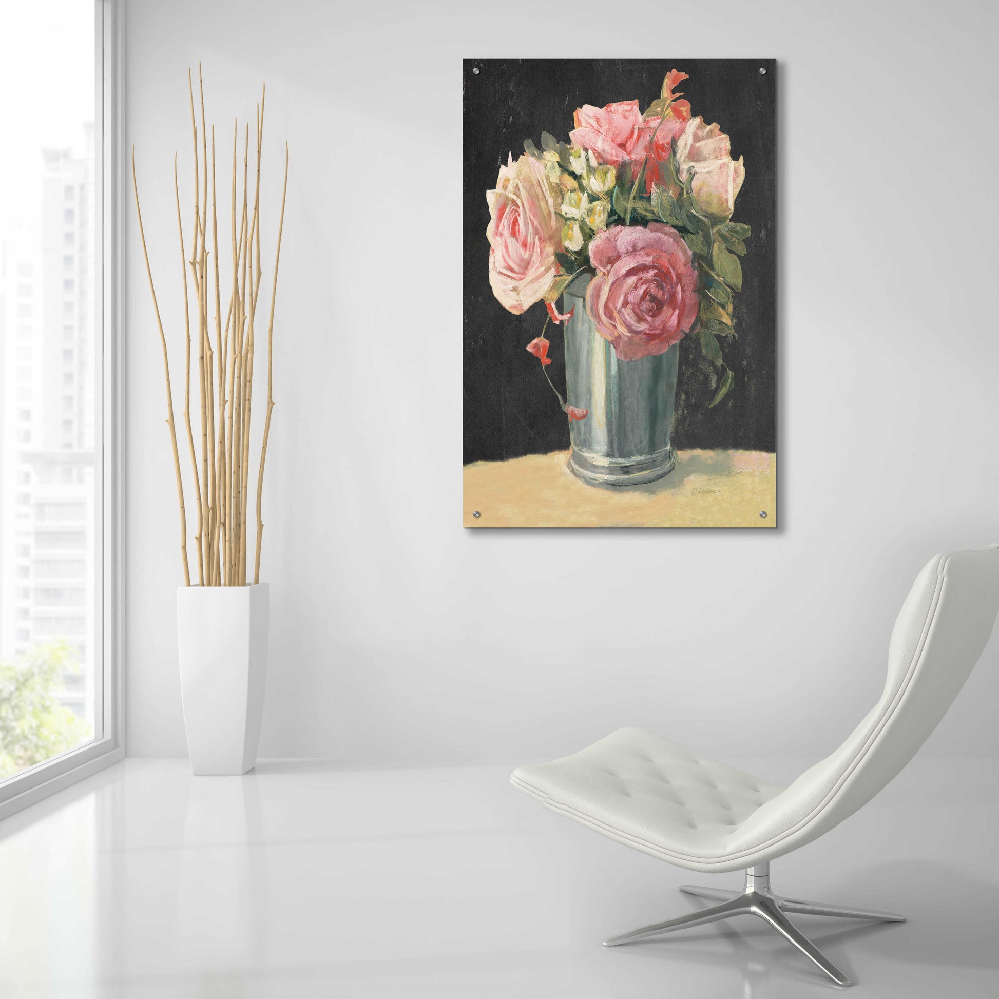 Epic Art 'Silver Vase II On Black' by Carol Rowan, Acrylic Glass Wall Art,24x36