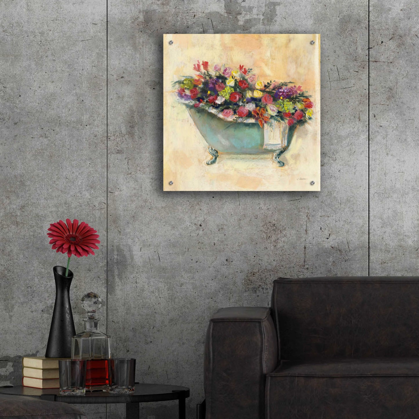 Epic Art 'Bathtub Bouquet I' by Carol Rowan, Acrylic Glass Wall Art,24x24