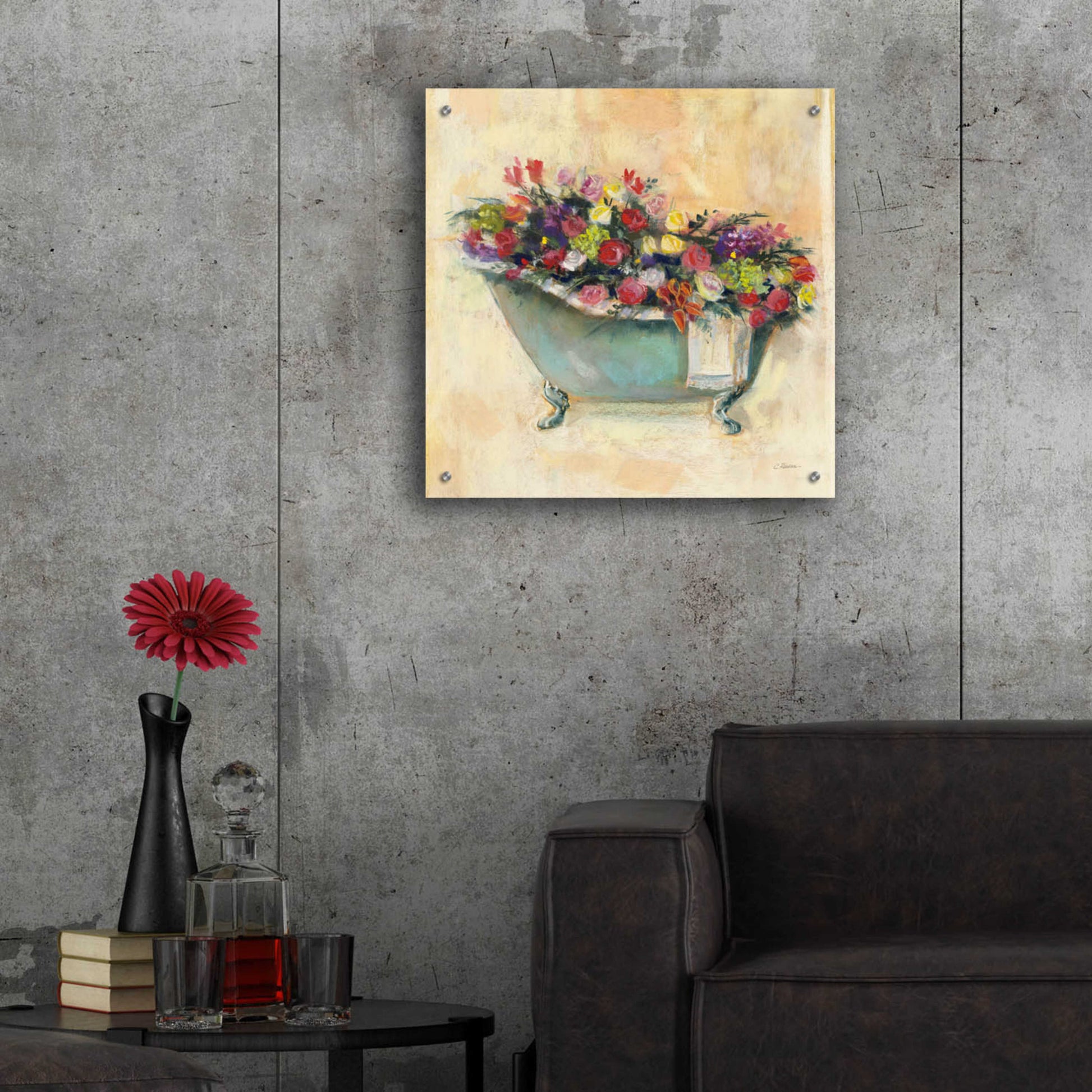 Epic Art 'Bathtub Bouquet I' by Carol Rowan, Acrylic Glass Wall Art,24x24