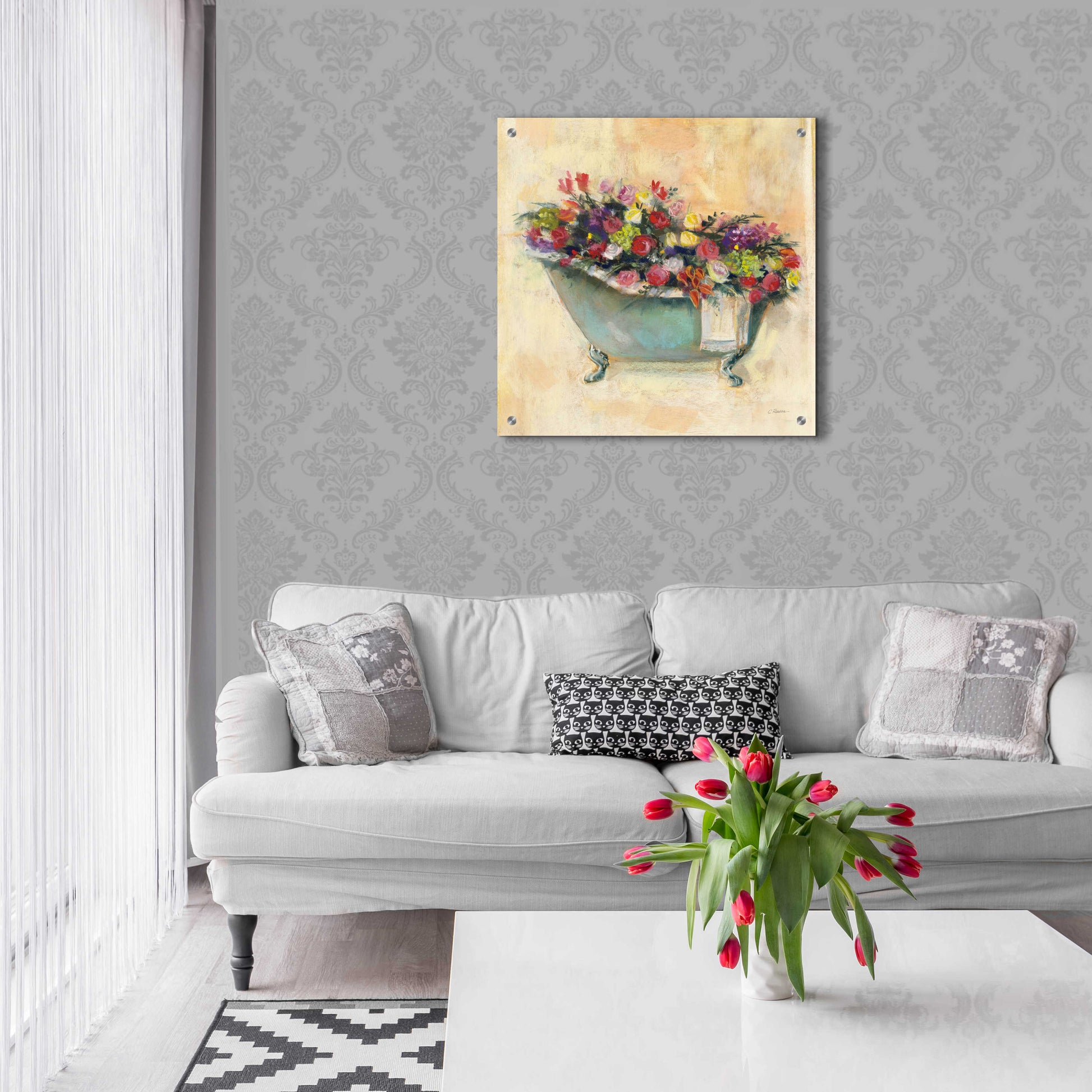 Epic Art 'Bathtub Bouquet I' by Carol Rowan, Acrylic Glass Wall Art,24x24