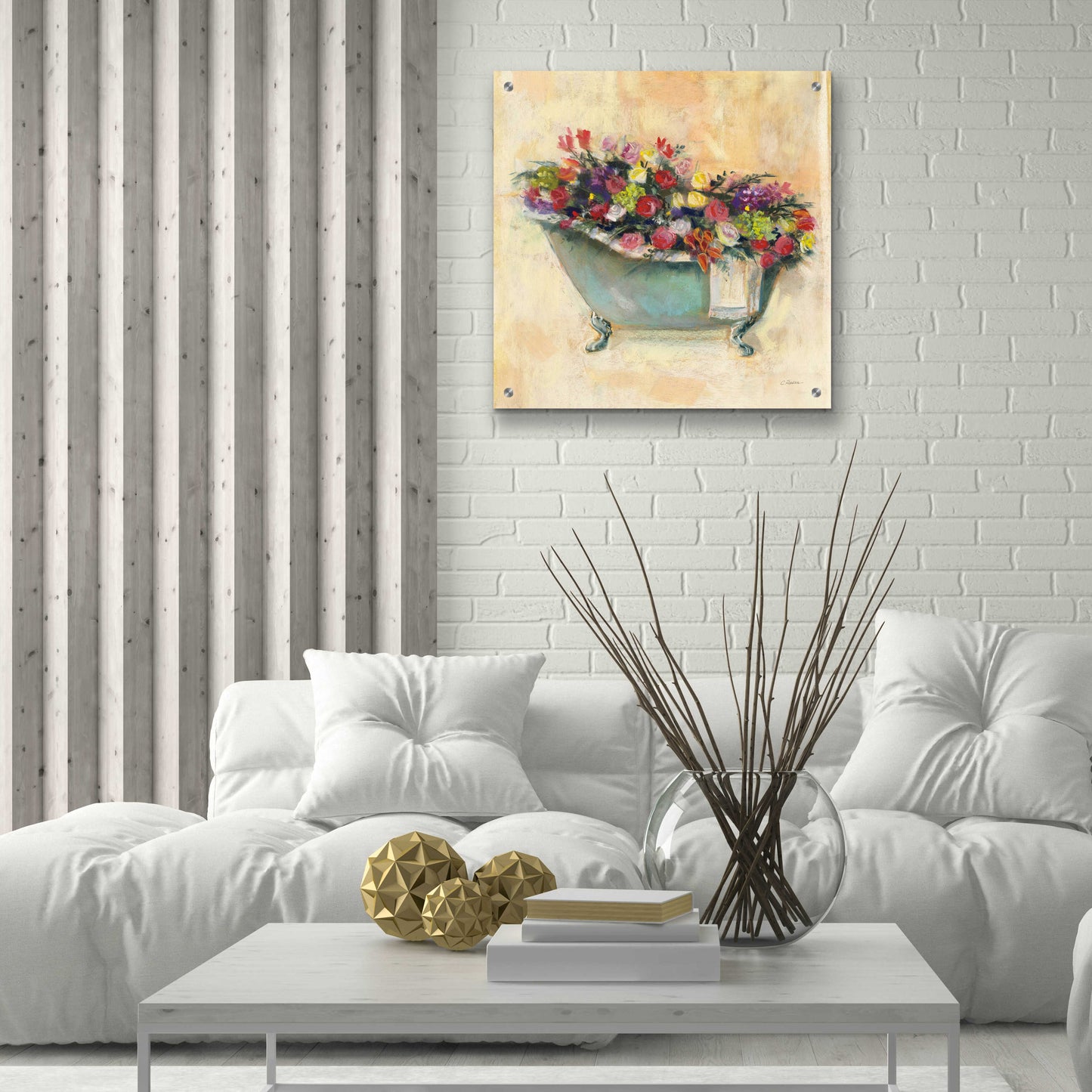 Epic Art 'Bathtub Bouquet I' by Carol Rowan, Acrylic Glass Wall Art,24x24