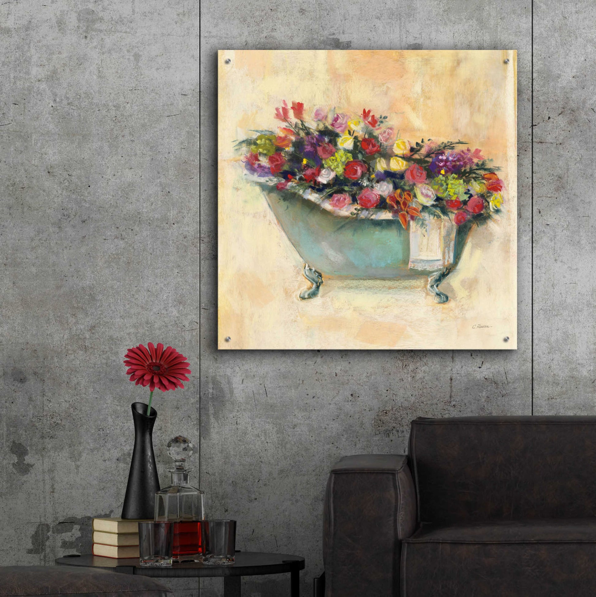 Epic Art 'Bathtub Bouquet I' by Carol Rowan, Acrylic Glass Wall Art,36x36