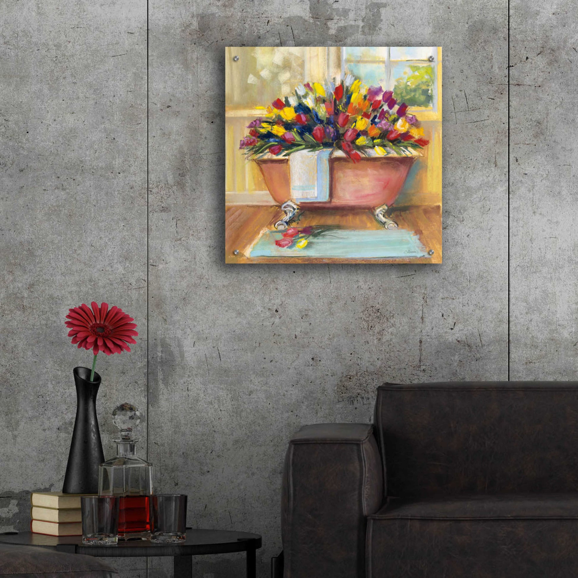 Epic Art 'Bathtub Bouquet II' by Carol Rowan, Acrylic Glass Wall Art,24x24