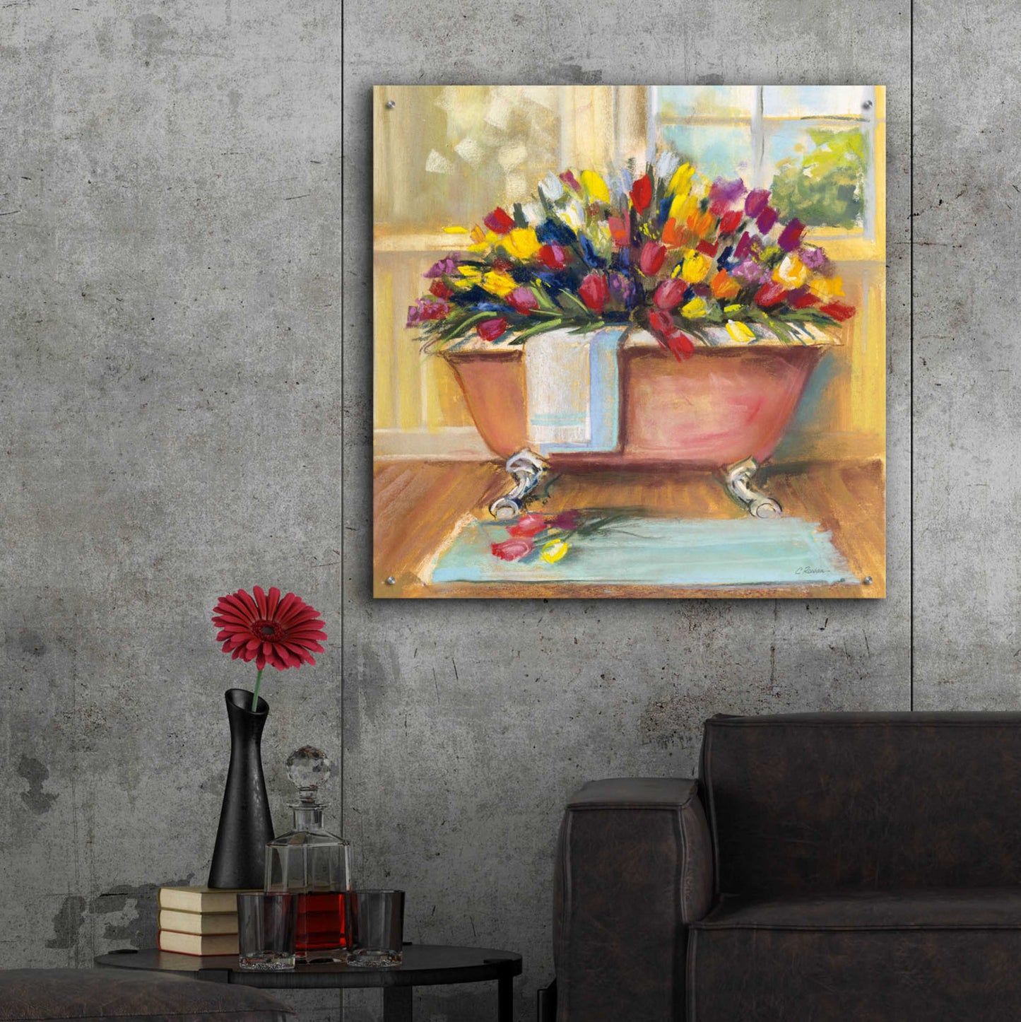 Epic Art 'Bathtub Bouquet II' by Carol Rowan, Acrylic Glass Wall Art,36x36