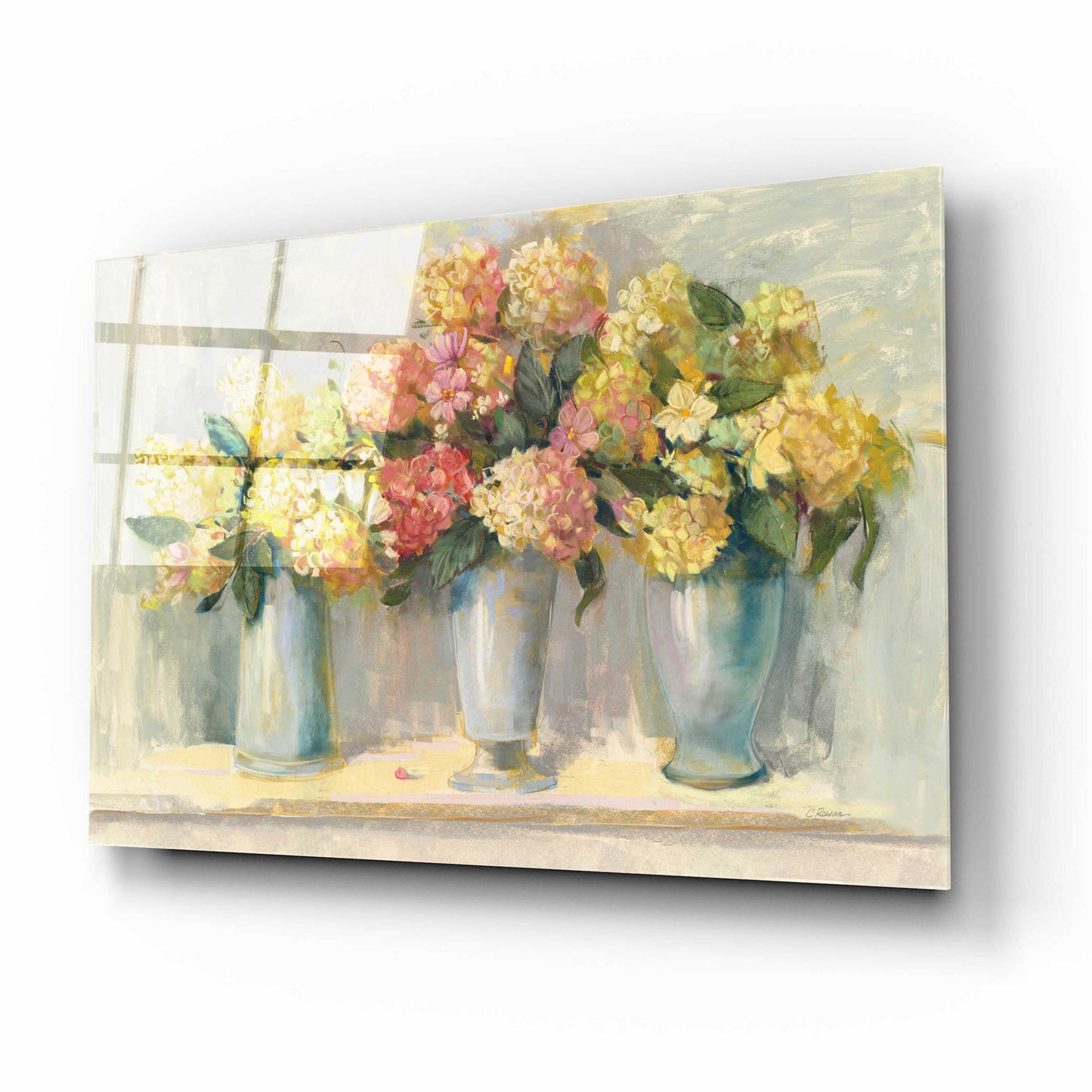 Epic Art 'IVory And Blush Hydrangea Bouquets' by Carol Rowan, Acrylic Glass Wall Art,16x12