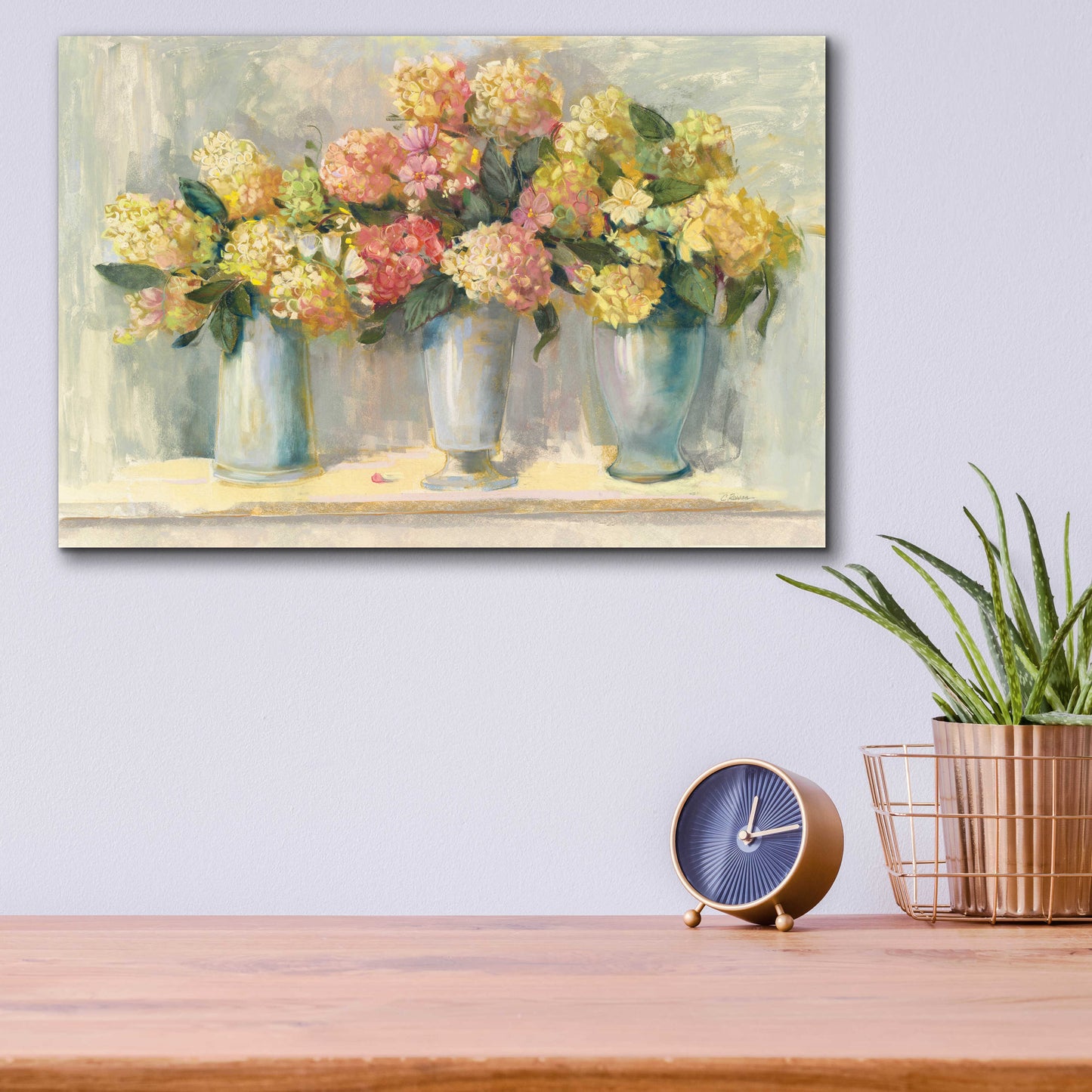 Epic Art 'IVory And Blush Hydrangea Bouquets' by Carol Rowan, Acrylic Glass Wall Art,16x12