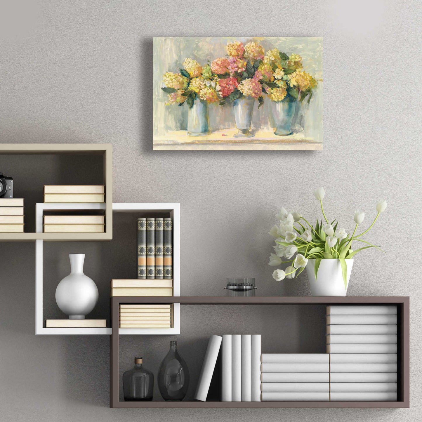 Epic Art 'IVory And Blush Hydrangea Bouquets' by Carol Rowan, Acrylic Glass Wall Art,24x16