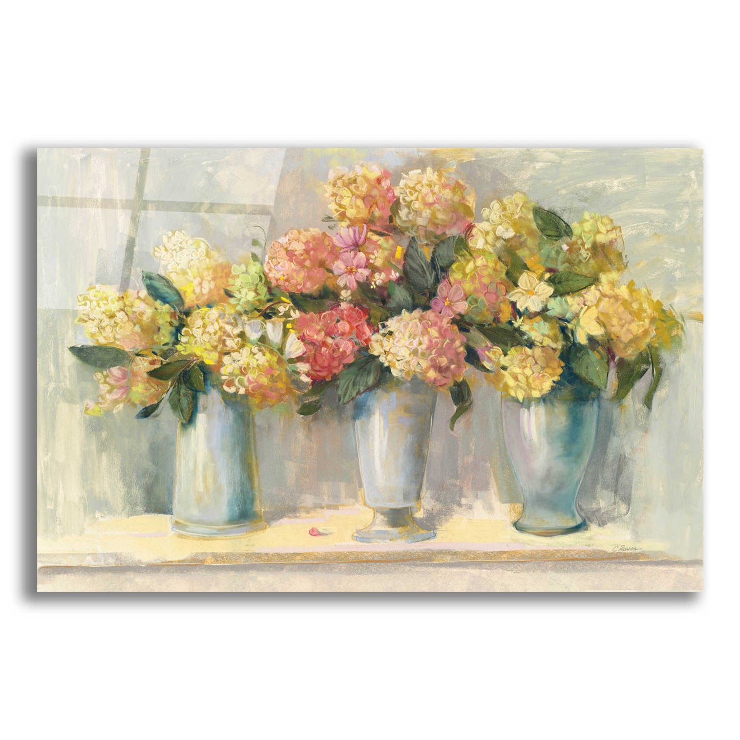 Epic Art 'IVory And Blush Hydrangea Bouquets' by Carol Rowan, Acrylic Glass Wall Art,24x16