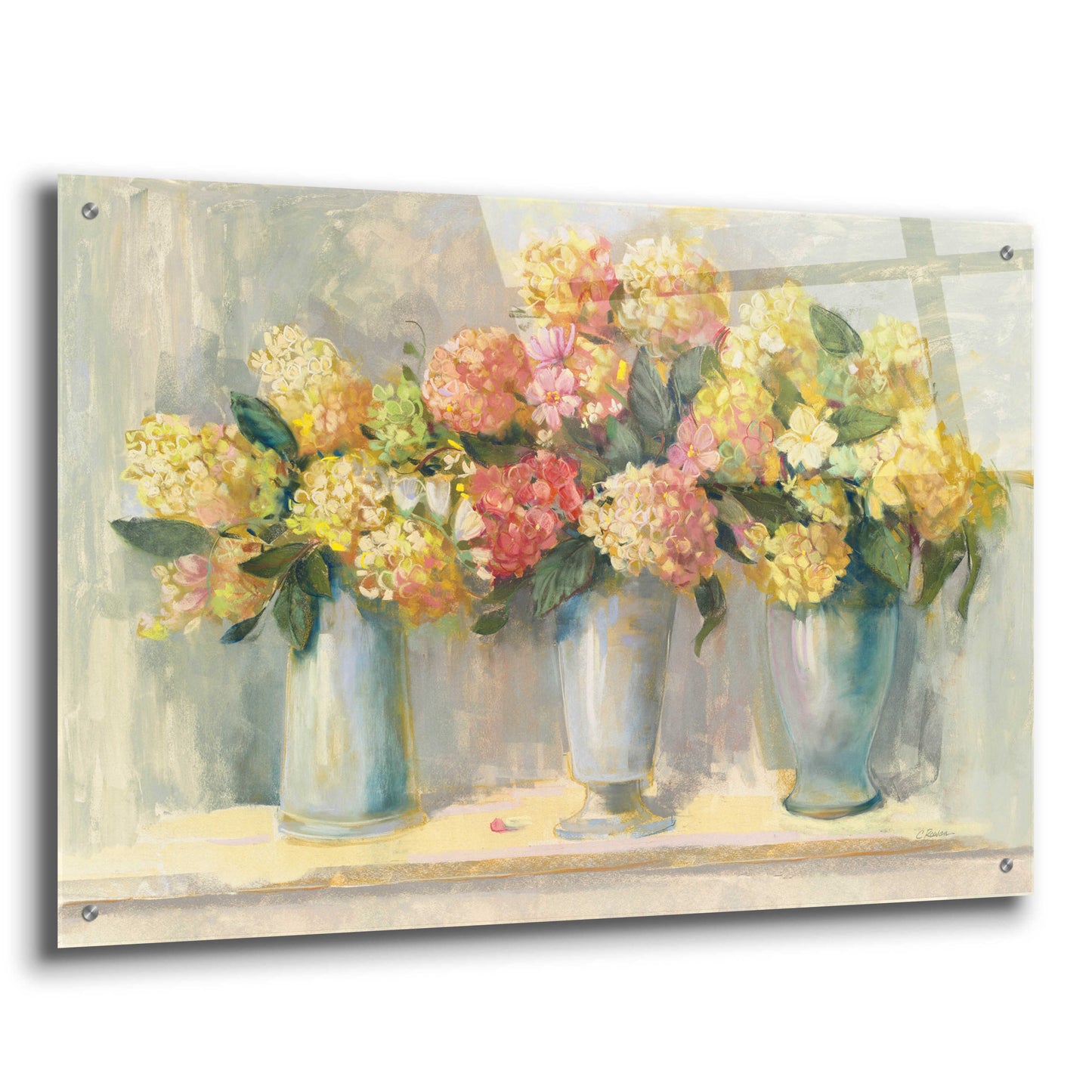 Epic Art 'IVory And Blush Hydrangea Bouquets' by Carol Rowan, Acrylic Glass Wall Art,36x24