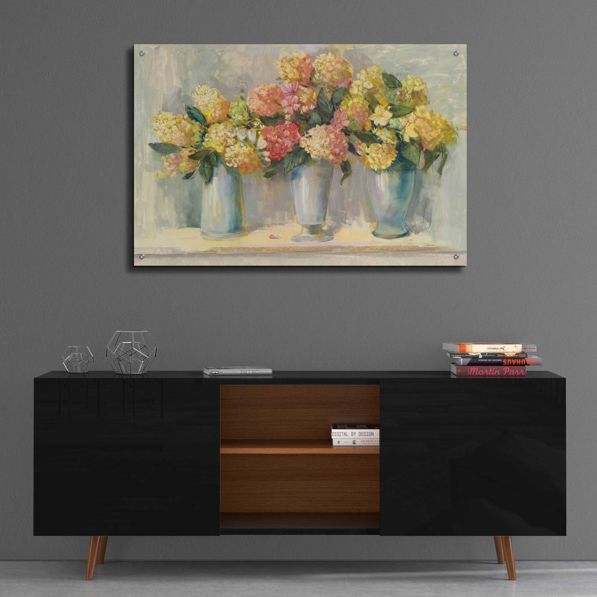 Epic Art 'IVory And Blush Hydrangea Bouquets' by Carol Rowan, Acrylic Glass Wall Art,36x24