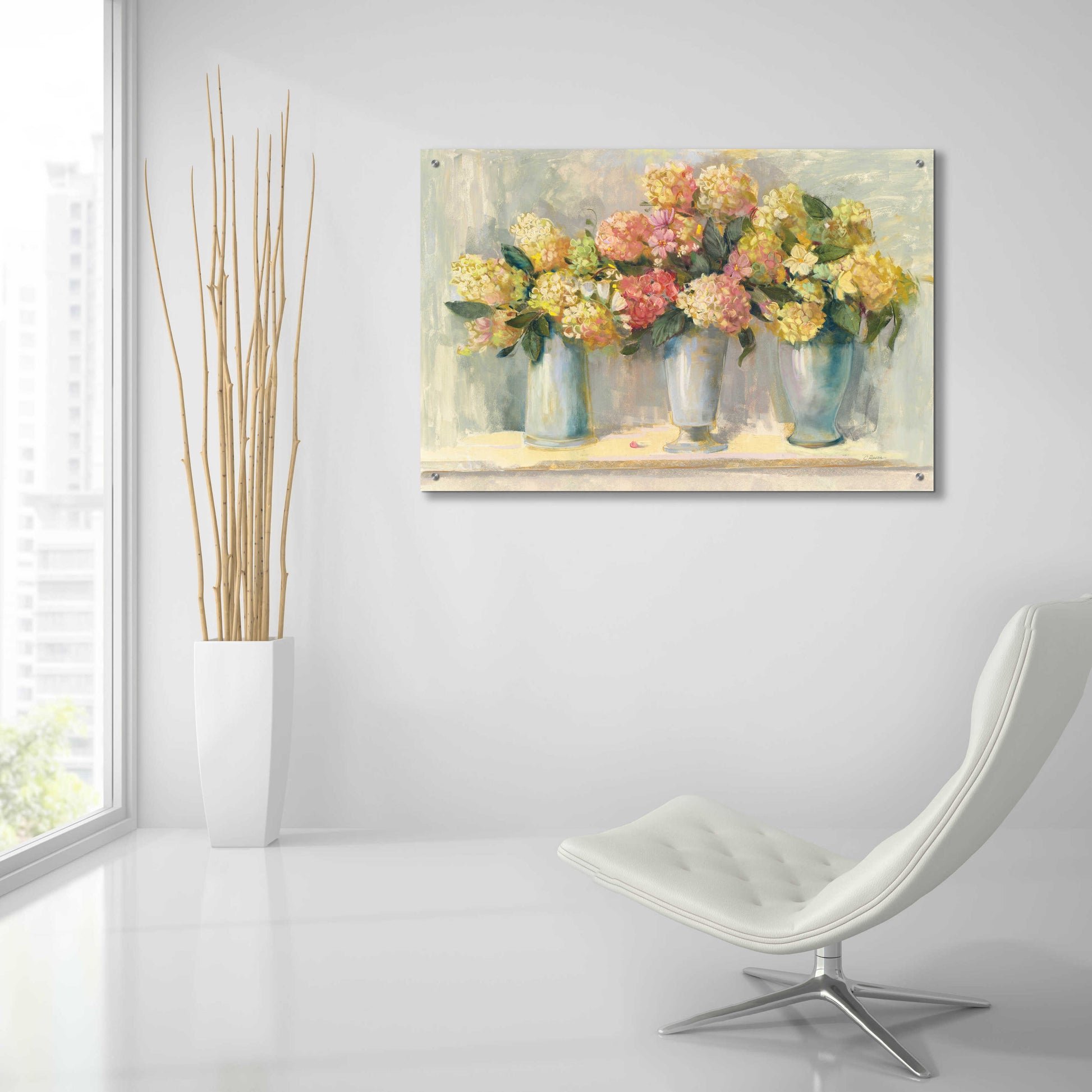 Epic Art 'IVory And Blush Hydrangea Bouquets' by Carol Rowan, Acrylic Glass Wall Art,36x24