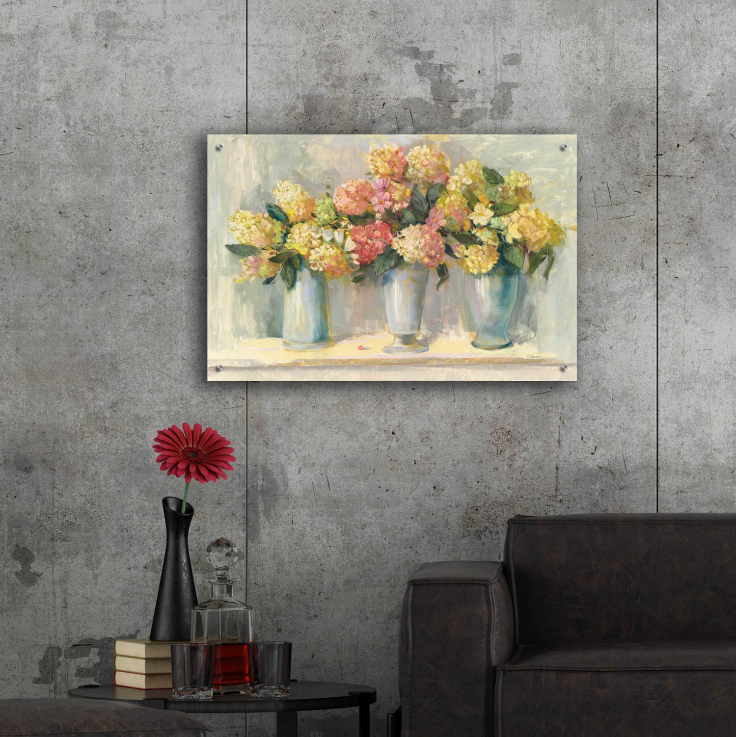 Epic Art 'IVory And Blush Hydrangea Bouquets' by Carol Rowan, Acrylic Glass Wall Art,36x24