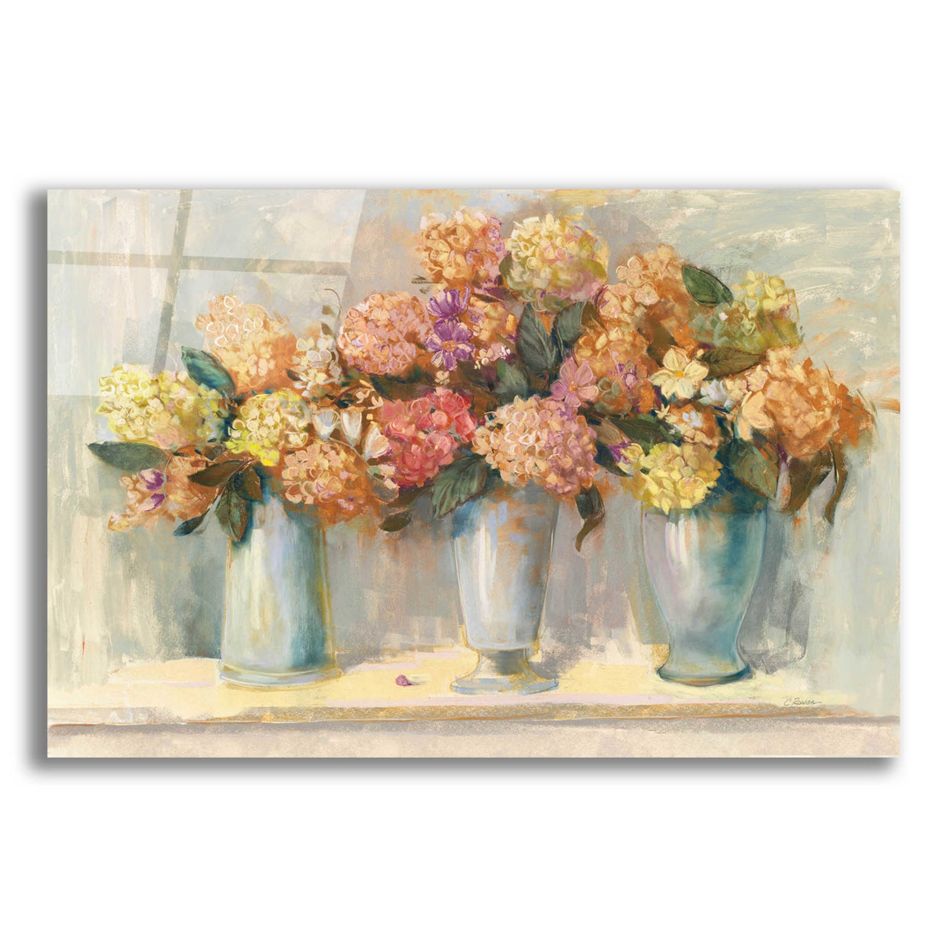 Epic Art 'Fall Hydrangea Bouquets' by Carol Rowan, Acrylic Glass Wall Art,24x16