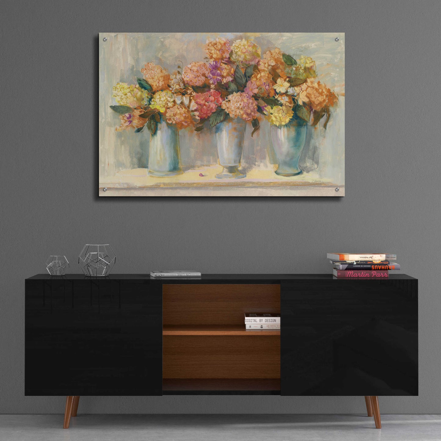 Epic Art 'Fall Hydrangea Bouquets' by Carol Rowan, Acrylic Glass Wall Art,36x24