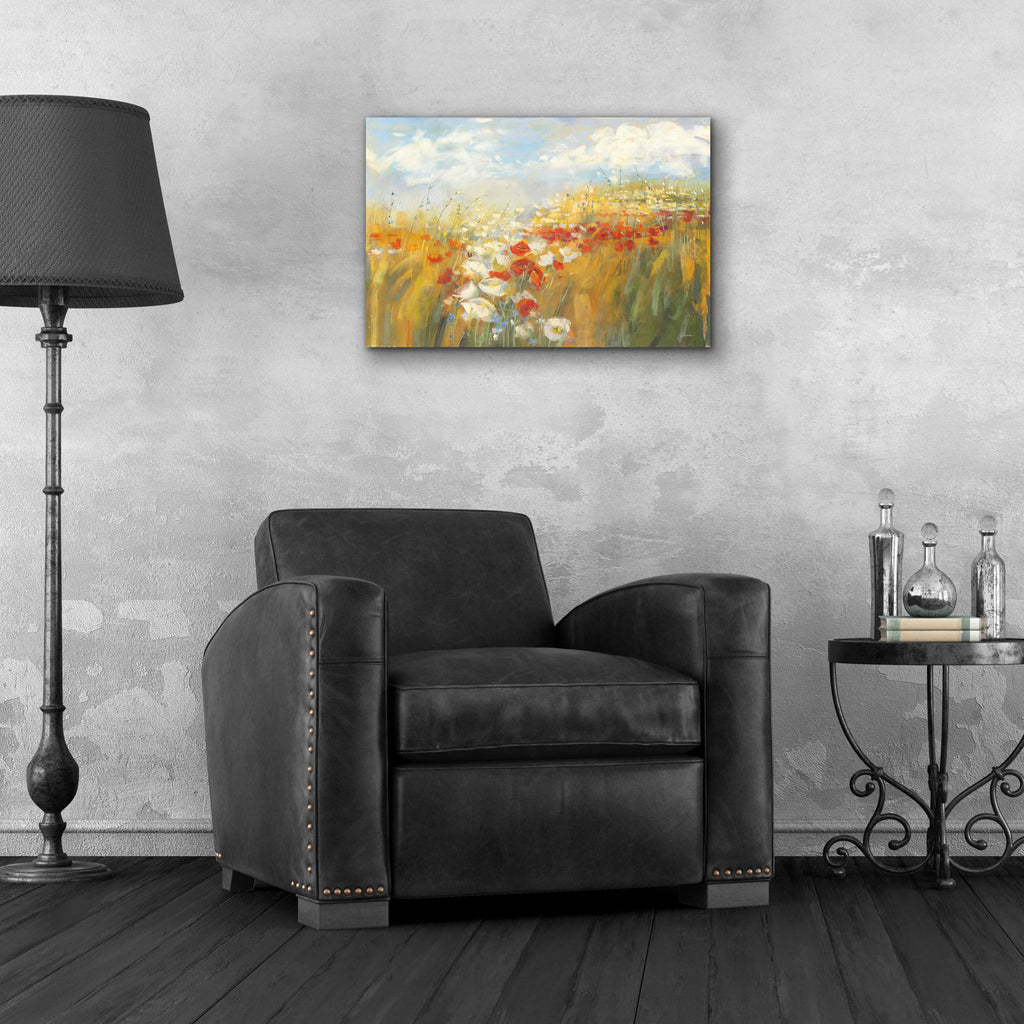 Poppies And Larkspur by Carol Rowan - 24x16 acrylic wall art in a room