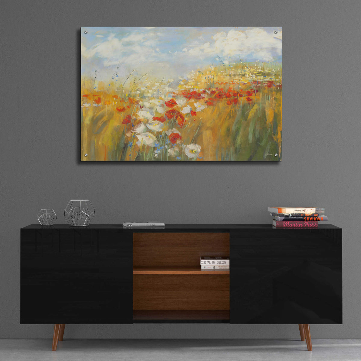 Poppies And Larkspur by Carol Rowan - 36x24 acrylic wall art in a room