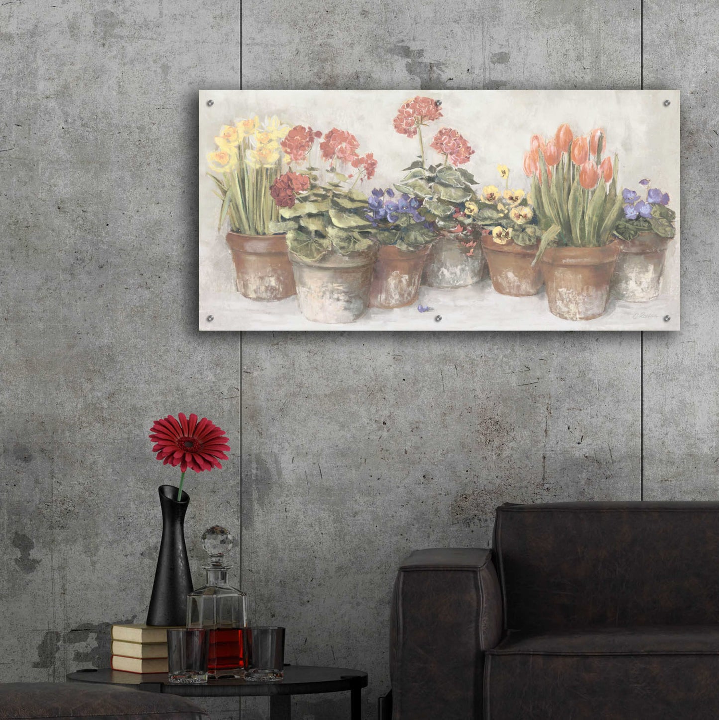 Epic Art 'Spring In The Greenhouse Neutral' by Carol Rowan, Acrylic Glass Wall Art,48x24