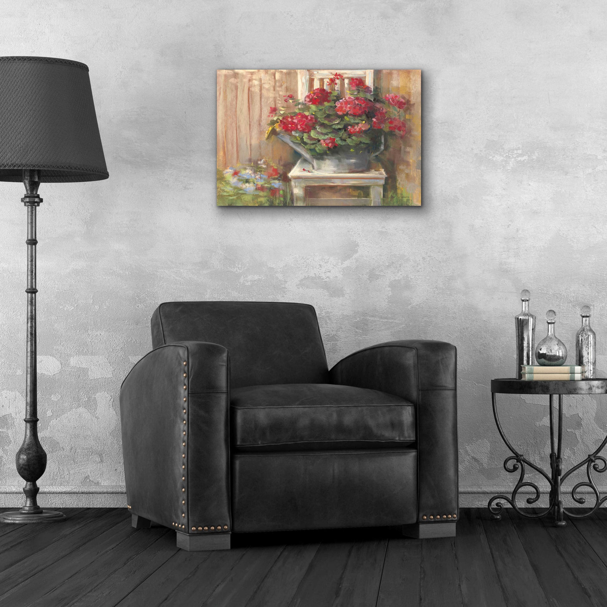 Epic Art 'Geraniums On Chair' by Carol Rowan, Acrylic Glass Wall Art,24x16