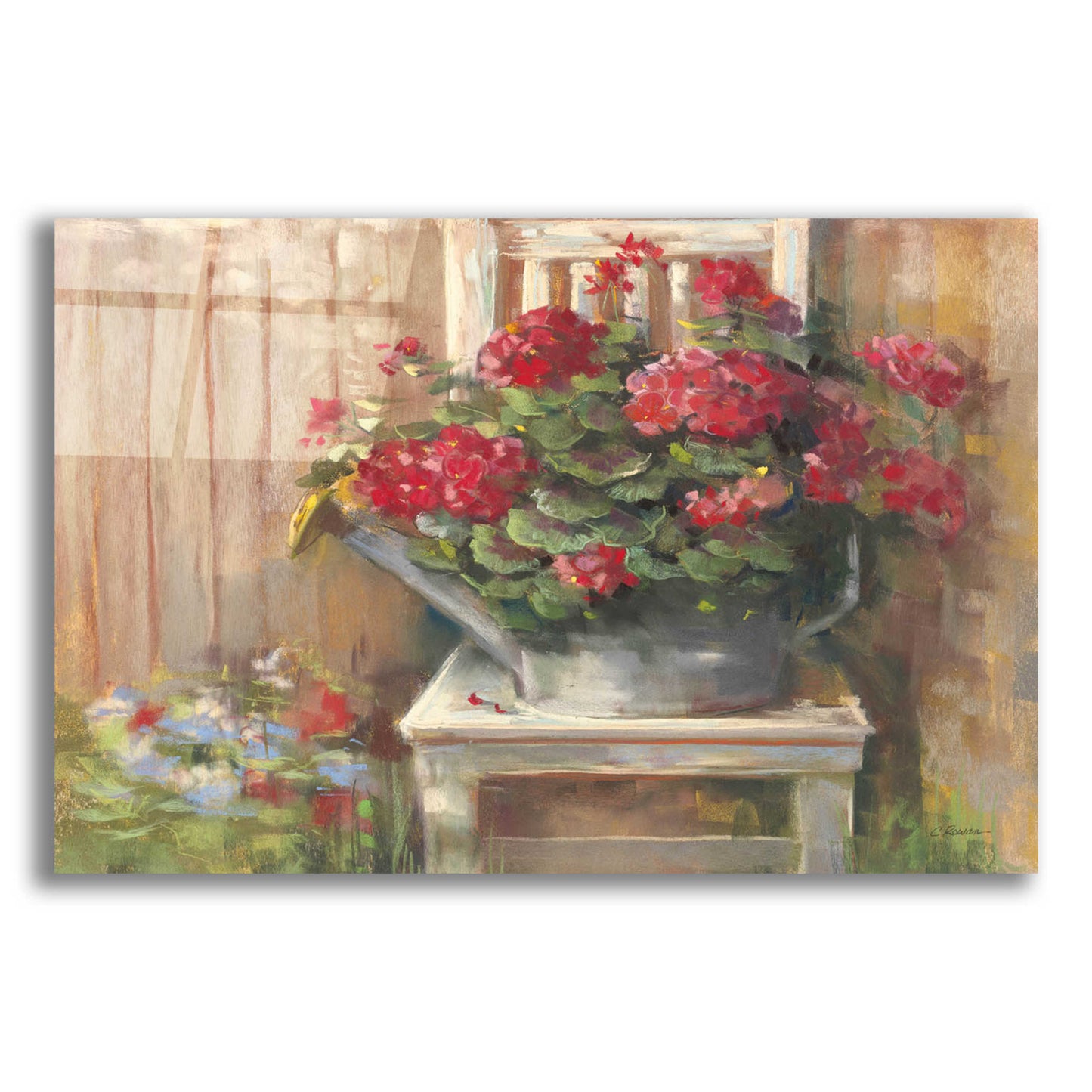 Epic Art 'Geraniums On Chair' by Carol Rowan, Acrylic Glass Wall Art,24x16