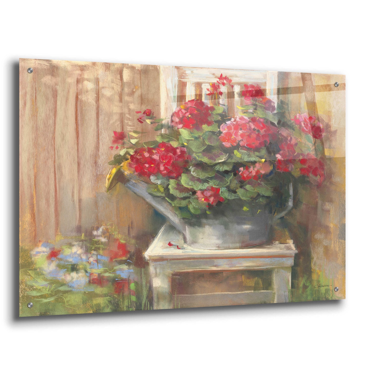 Epic Art 'Geraniums On Chair' by Carol Rowan, Acrylic Glass Wall Art,36x24