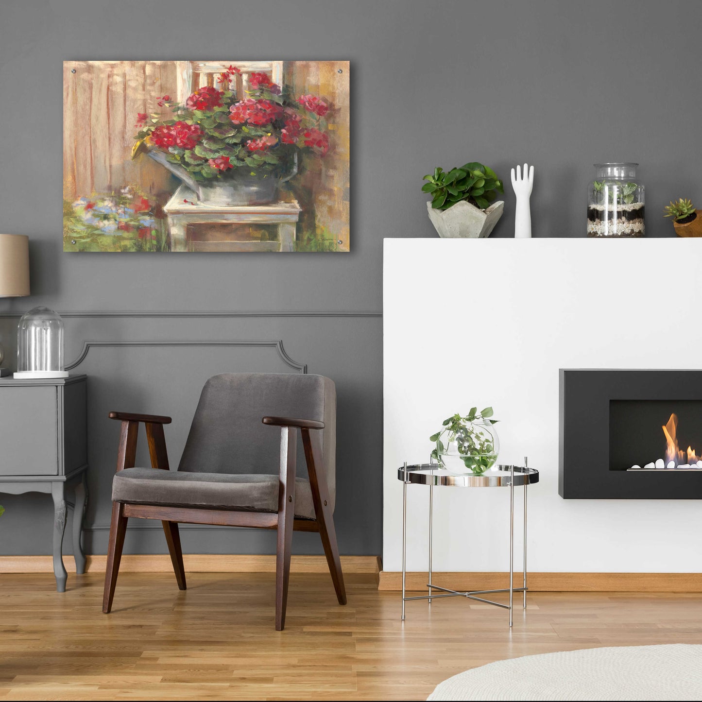 Epic Art 'Geraniums On Chair' by Carol Rowan, Acrylic Glass Wall Art,36x24